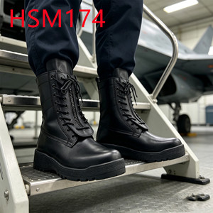 Bottes tactiques Hua Singh en cuir pleine fleur avec fermeture éclair avant, semelle extérieure en caoutchouc non marquante, modèle HSM174, pour l'entraînement des pilotes aux États-Unis. - Product Image 2