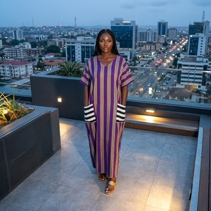 Robes Kaftan Musulmanes 2026 – <span class=keywords><strong>Robe</strong></span> Longue Décontractée Ample à Col en V Imprimé Rayé avec Poches pour Femme – <span class=keywords><strong>Robe</strong></span> Africaine Boubou - Product Image 6
