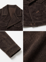 Anjie OEM ODM Veste en laine à chevrons pour femme, coupe courte, style moto, double boutonnage, marron foncé, marque privée, fabricant grossiste