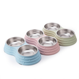 Pet Stainless Steel Double Bowl <b>Macaron</b> Color Oval Shape For Dogs Cats Feeding Watering Bowls - Product Image 2