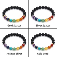 Bracelet extensible en pierre de lave noire naturelle, 7 chakras, 8 mm, diffuseur d'aromathérapie, yoga, méditation, bracelet à huiles essentielles, OEM