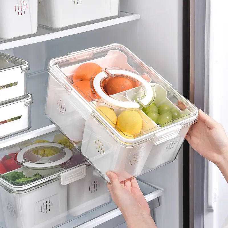 ถังขยะพลาสติกใสสำหรับห้องครัว,ที่เก็บอาหารซ้อนกันได้มีฝาปิดและตะกร้าระบายน้ำแบบถอดได้