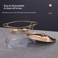 Nouveau Réchaud Buffet en Verre à Cadre en Fer Doré, Alimenté à l'Alcool, Style Hot Pot, Forme Œuf, Capacité 3.0L pour Aliments