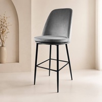 Tabouret de bar moderne en velours avec dossier, pieds en métal noir, chaise haute rembourrée pour îlot de cuisine, maison, café, bar
