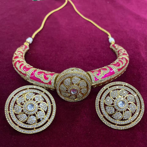 Ensemble de collier ras de cou AD CZ meenakari hasli, ensemble de collier pour mariage ou anniversaire, cadeau pour femmes et filles - Product Image 1