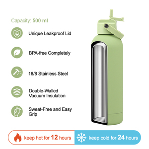 Custom Logo BPA Free Flip <strong>Straw</strong> Insulated Soft-touch Sports Vacuum <strong>Flask</strong> 17oz 500ml Stainless Steel Water Bottle <strong>with</strong> <strong>Straw</strong> - Product Image 5
