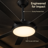 Ventilateur de plafond électrique puissant et confortable avec lumière, 72 pouces, 8 pales, 96W, pour usage domestique et extérieur
