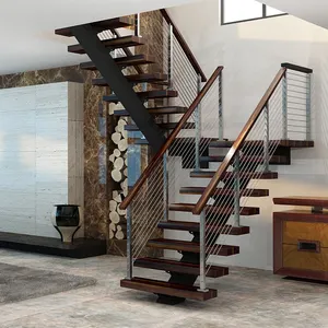 Modern easy design indoor mono stringer staircase with oak wood tread