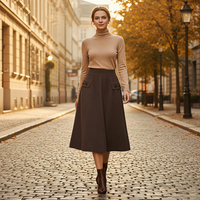 Jupe longue plissée en laine tricotée pour femme, taille naturelle, coupe trapèze, couleur personnalisable
