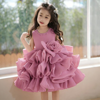 Robe de princesse à grand nœud et volants multicouches en tulle perlé pour enfants, vêtements pour bébés filles, vente en gros, robes d'été pour enfants