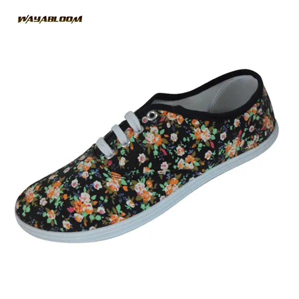 Suitable for women's floral dark canvas shoes flat loose casual shoes