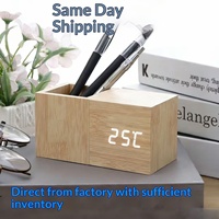 Réveil créatif en bois et PVC avec porte-stylo, contrôle acoustique, détection de l'heure mondiale, indication 24 heures, thermomètre et mouvement silencieux