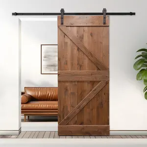 Kayu Oak desain Amerika pintu gudang untuk Interior kamar mandi pintu gudang kayu