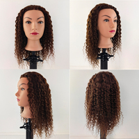 Tête de mannequin professionnelle de 16 pouces en cheveux humains bruns à 100 %, pour coiffure féminine, avec cheveux bouclés et ondulés, pour la formation en cosmétologie et la pratique.