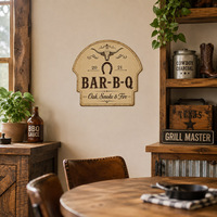 Plaque Métallique Décorative Murale Western Vintage Bar-B-Q Longhorn Horseshoe en Étain Embossé, Personnalisable, Fournisseur Direct d'Usine OEM