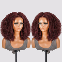 Perruque Sans Colle en Cheveux Humains Brésiliens Frisés Kinky Rouge Coca-Cola Cerise, Closure Dentelle Découpée 7x5 Afro Frisée Haute Densité, Vente en Gros