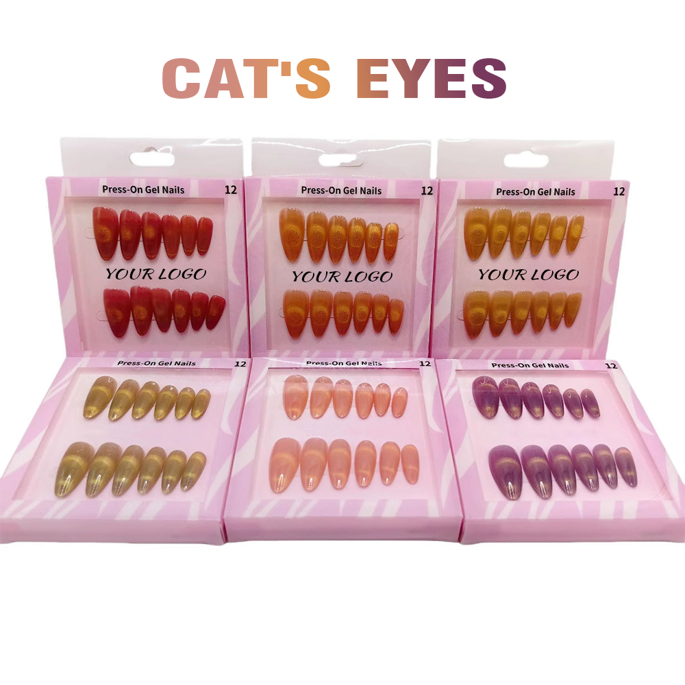 Wholesale French Style Handmade ABS Full Cover Square Cat Eye Press-On Nails Stickers High Sparkling Crystal Nail Tips CE