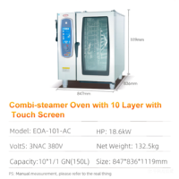 Four à convection électrique 10 plateaux avec fonction vapeur, commande tactile et porte coulissante 380V pour restaurants et hôtels