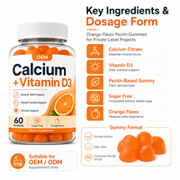 Gommes de citrate de calcium, vitamine D3 et pectine, saveur orange, sans sucre, complément alimentaire pour une nutrition minérale quotidienne et le bien-être