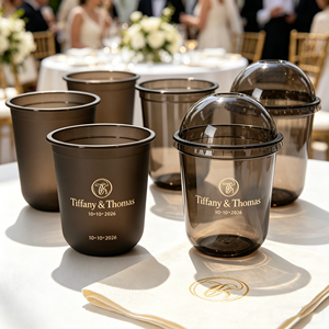 Vaso de Plástico Desechable Transparente de 12 oz para Bebidas, Té de Burbujas y Café, con Tapa, Impresión de Logotipo, Color Negro y Dorado, Venta al Por Mayor de Fábrica, MOQ Bajo - Product Image 1