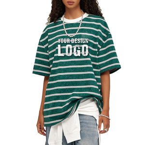 T-shirt pour homme à col rond rayé, mode américaine d'été, streetwear hip-hop, vintage délavé, grande taille - Product Image 5