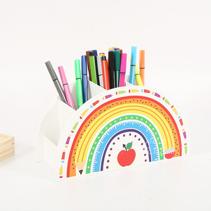 Seau à stylo créatif en bois à un niveau multifonctionnel bureau papeterie stockage salon porte-stylo décoratif boîte arc-en-ciel - Product Image 2