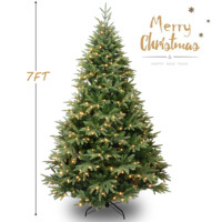 Arbre de Noël artificiel géant pré-éclairé en métal de 210 cm (7 pieds) en PVC et PE mélangés, avec lumières LED blanc chaud, vente en gros