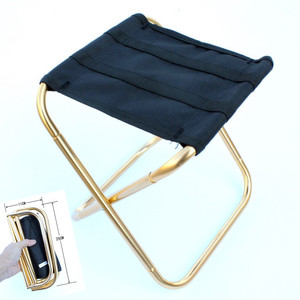 Folding <b>Stool</b> Aluminum Alloy <b>Portable</b> Outdoor Camping Chair Rectangular Gold Color Foldable Garden Use - Product Image 1