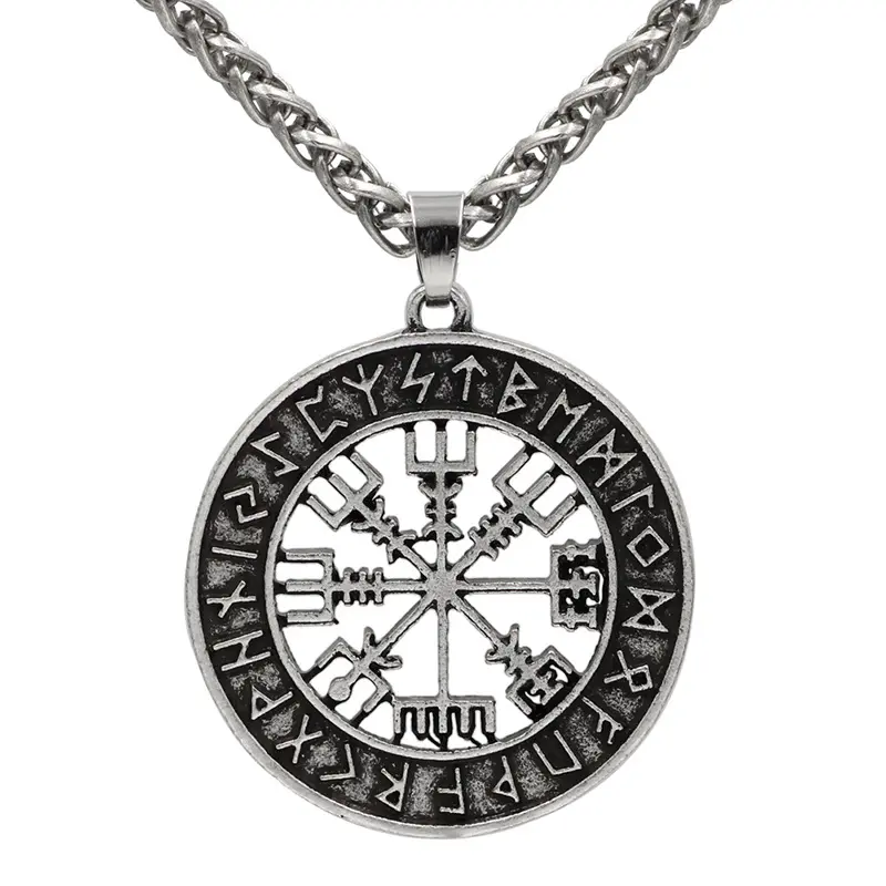 Nordic Viking Odin Logo Compass Long Pendant Necklace for Man