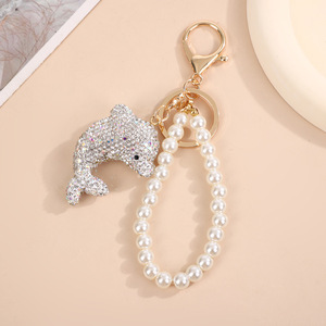 Nouveau porte-clés dauphin à la mode pendentif strass porte-clés perle <span class=keywords><strong>accessoire</strong></span> mobile cadeau - Product Image 3