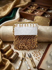 Bordure de dentelle élégante faite à la main avec strass et pompons, largeur personnalisée, pour saris, lehengas, robes, tenues de mariage, sacs et décoration de vêtements - Product Image 6
