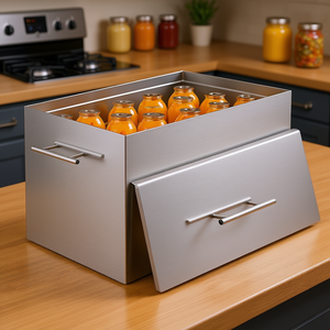 Olla de Acero Inoxidable para Baño María de 15 Cuartos, Esterilizador de Alimentos Grande para Estufa con 2 Rejillas, Fondo Plano y Acabado Cepillado - Product Image 2