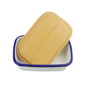 Çevre dostu sofra emaye Metal çelik tereyağı tabağı bambu kapak gıda konteyner emaye tereyağı tabağı beechwood kapaklı - Product Image 5