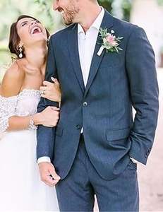 Blazer en lin perlé pour homme, 2 pièces, simple boutonnage, revers cranté, smoking léger pour affaires et <span class=keywords><strong>mariage</strong></span> - Product Image 3