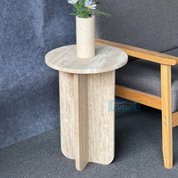 Table basse de luxe en travertin beige blanc naturel plinthe basse salon en marbre Table basse Wabi-Sabi personnalisée Table d'appoint
