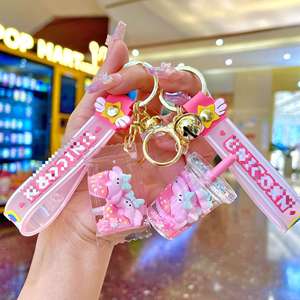 Gantungan Kunci Botol Pasir Cair Donat Pink Lucu Akrilik Minyak Cair Tas Sekolah Mobil Kartun Grosir - Product Image 4