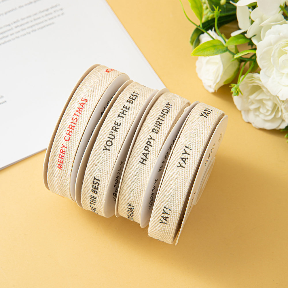 Wholesale Eco-Friendly Durable High Density Natural White Logo Printed Cylindrical Gift Packaging Ribbon for Birthday Wedding