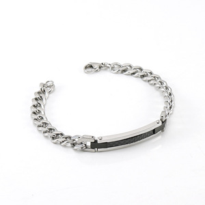Fashionable 18K Gold Stainless Steel Cuban <b>Chain</b> Bracelet For <b>Men</b> And Women <b>Cross</b> Border European American Style Charcoal Fiber - Product Image 3