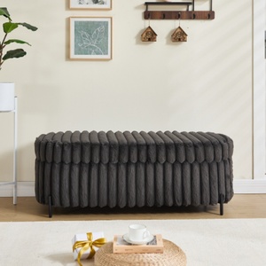 Panca contenitore moderna OEM in pelliccia sintetica con coperchio ribaltabile e gambe in metallo nero, poggiapiedi per fondo letto, per soggiorno, ingresso, dormitorio, camera da letto - Product Image 1