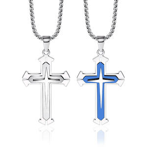 Collana con Ciondolo a Croce Bicolore TG per Uomo e Donna, Blu e Nero, Catena in Acciaio Inossidabile, Stile Religioso Cristiano - Product Image 1