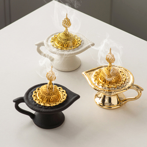 Quemador de Incienso de Cerámica Estilo Árabe de Oriente Medio, Lámpara Mágica, Quemador de Incienso Vintage para Eid, de Lujo con Tapa - Product Image 5