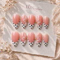 Faux ongles à presser en acrylique faits main, courbe amande moyenne, style français, couvrance totale, PMMA, amovibles et réutilisables, pour événements, 10 pièces