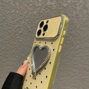 Funda de teléfono con espejo y soporte de diamantes en forma de corazón con puntos de brillantina, a la última moda, para iPhone 13 14 15 16 17 Pro Max, para chicas. - Product Image 3