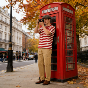 T-shirt à col rond rayé rétro en jersey 100% coton pour homme, 230g, poids lourd, écologique, rayures bretonnes, manches courtes, streetwear - Product Image 4