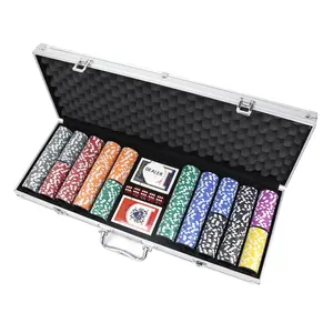 Factory supply 500 clay poker chips with silver aluminum case set include accessories for gambling game