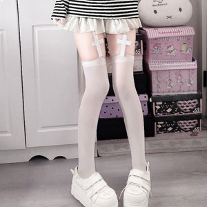 Black Cross Suspender Over The Knee Stockings 5D Ultra Thin Transparent Gothic Style Women's Fashion - Product Image 2
