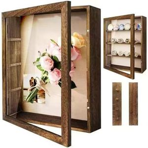 Caja de madera para fotos, marco rectangular negro, duradero, para exhibir y guardar flores secas y recuerdos - Product Image 5