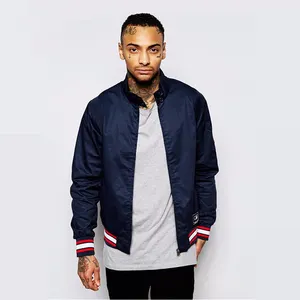 wholesale custom logo designs high quality factory price man plain navy blue polyester harrington jacket