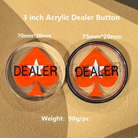 Bouton de croupier de poker en acrylique transparent épaissi de 71,6 mm avec motif central personnalisé pour fêtes et casinos, vente en gros OEM