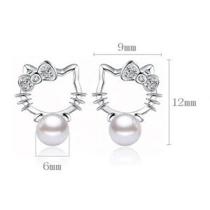 Hot Sales Oco 925 Sterling Silver Olá Kitty Pérola Do Parafuso Prisioneiro Brinco Com Pérolas Falsas - Product Image 5